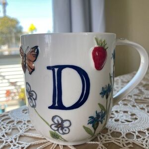 Letter D Floral Monogram Mug with Blue Accents
